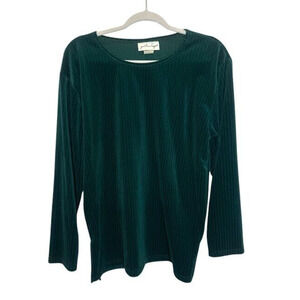 Vintage Jonathan Logan Ribbed Velour Top Shirt Size Large Green Holiday USA